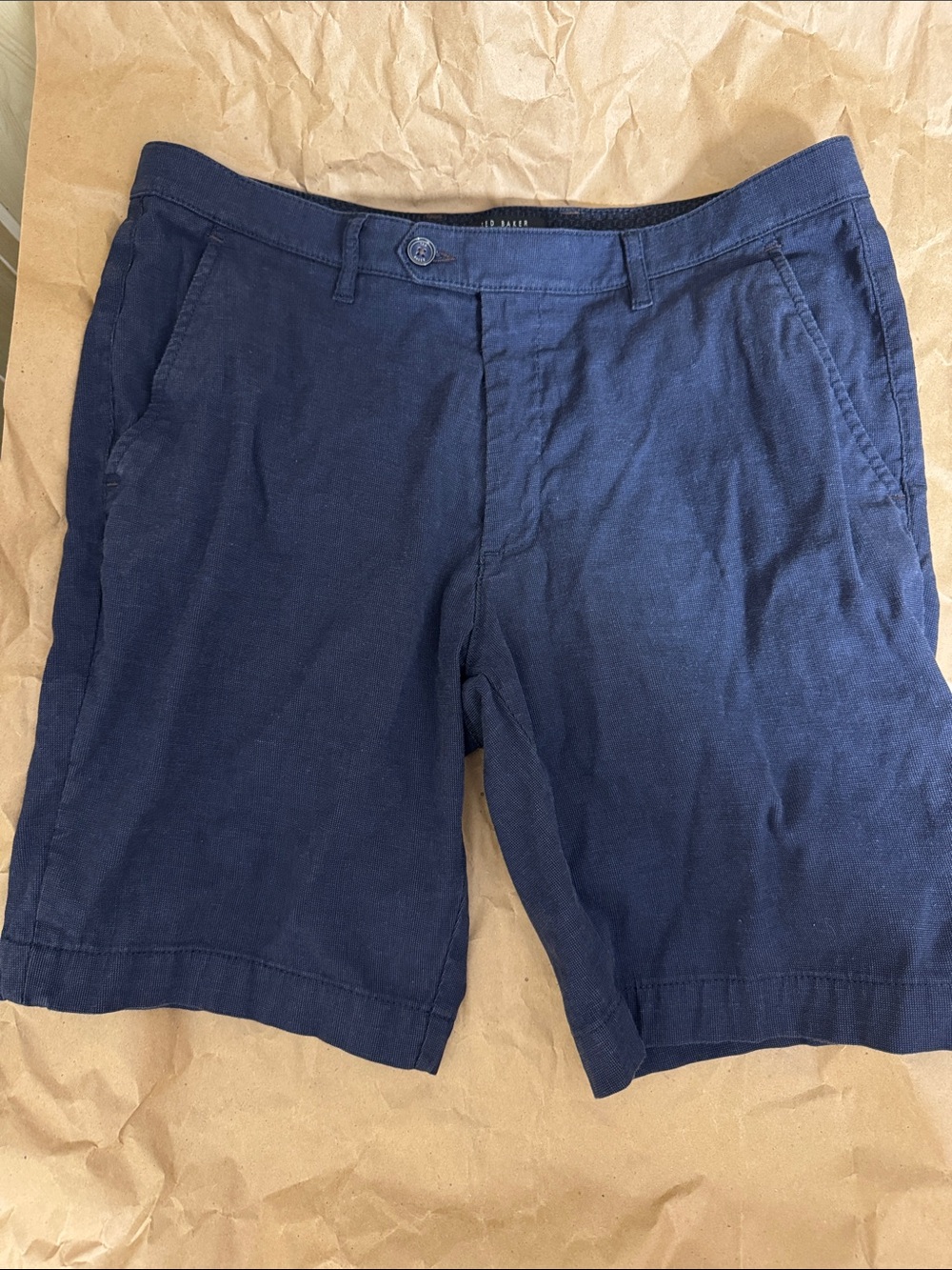 Ted Baker Navy Flat Front Cotton Blend Shorts sz 34R